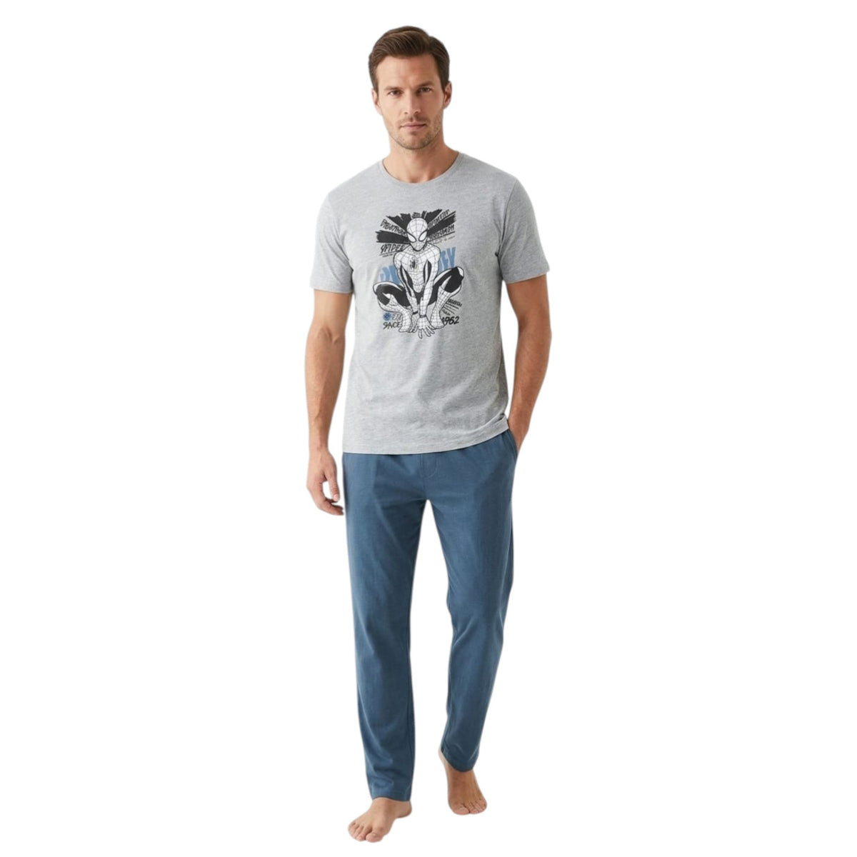 Men's Printed Sleepwear Pajama Set,Navy/Grey