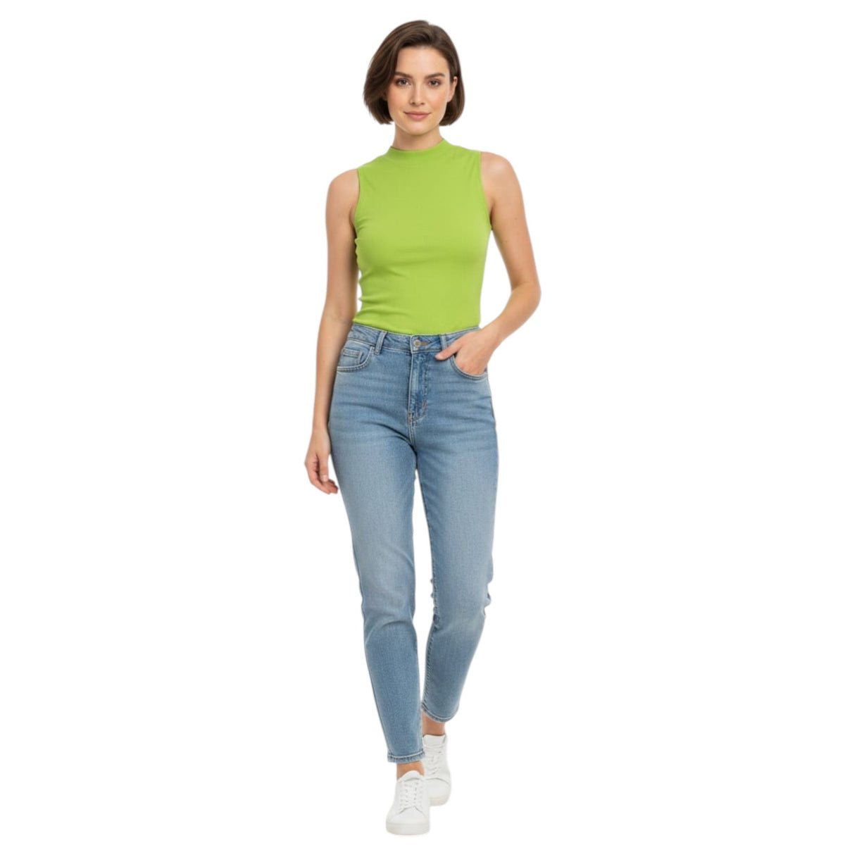 Women's Shiny Textured Sheer Top,Green