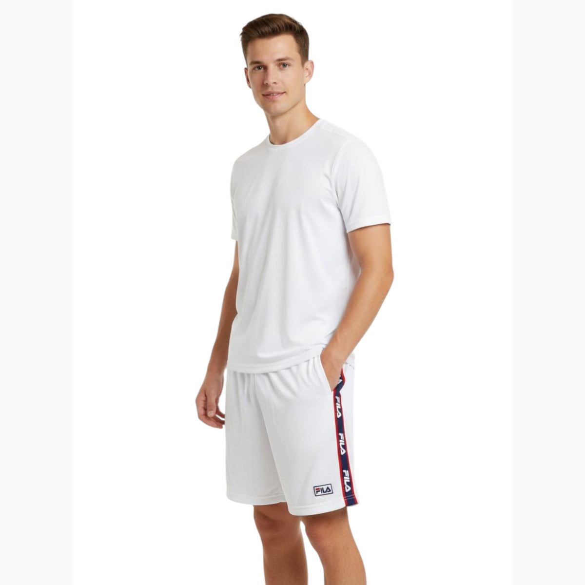Men's Textured Colorblocked Short,White