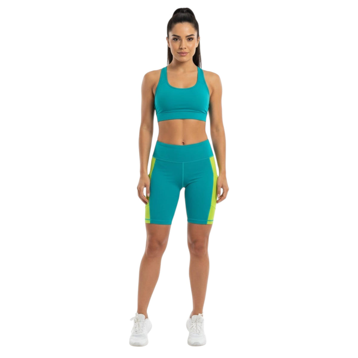 Women's Cololrblocked Ribbed Short,Turquoise