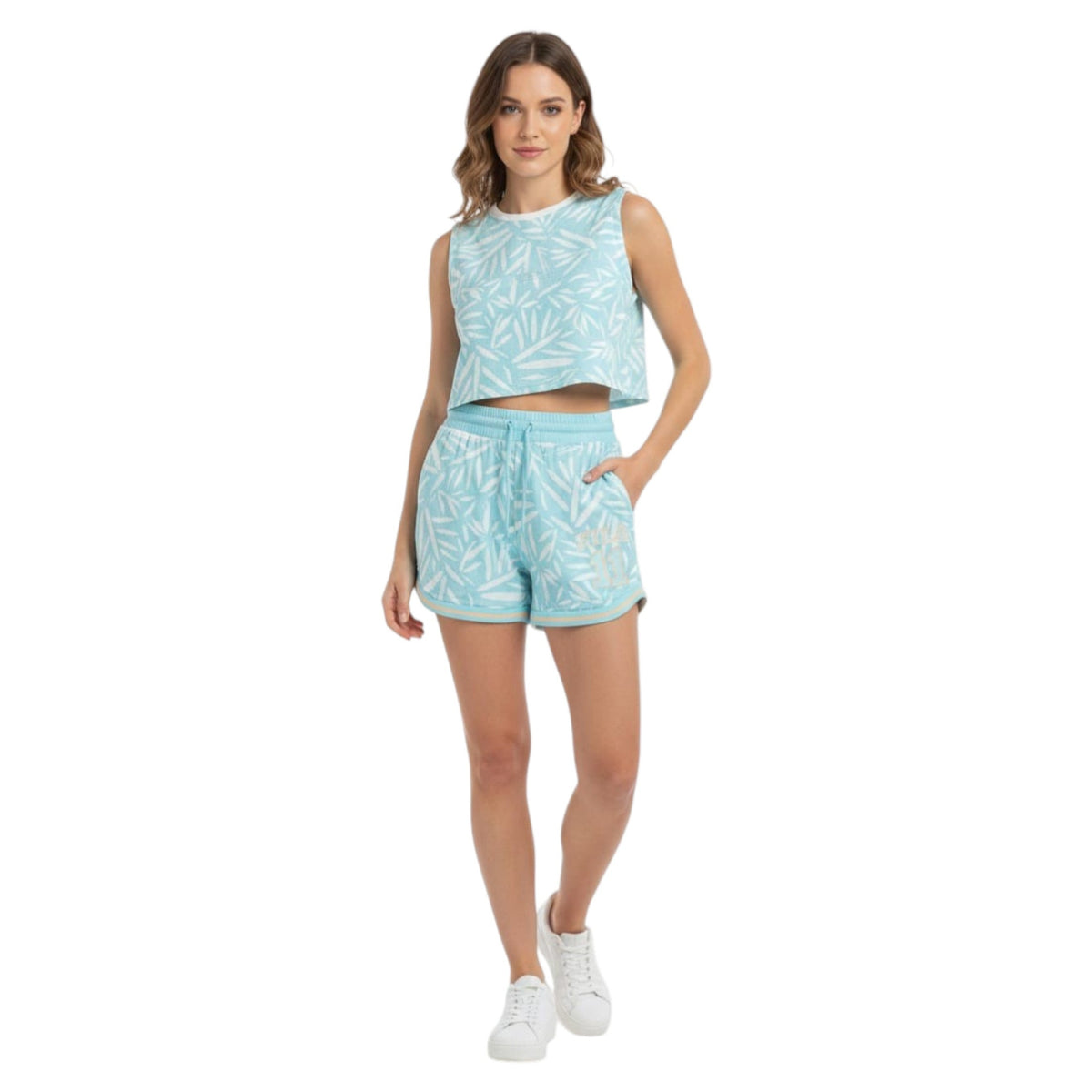 Women's White Printed Short,Light Blue