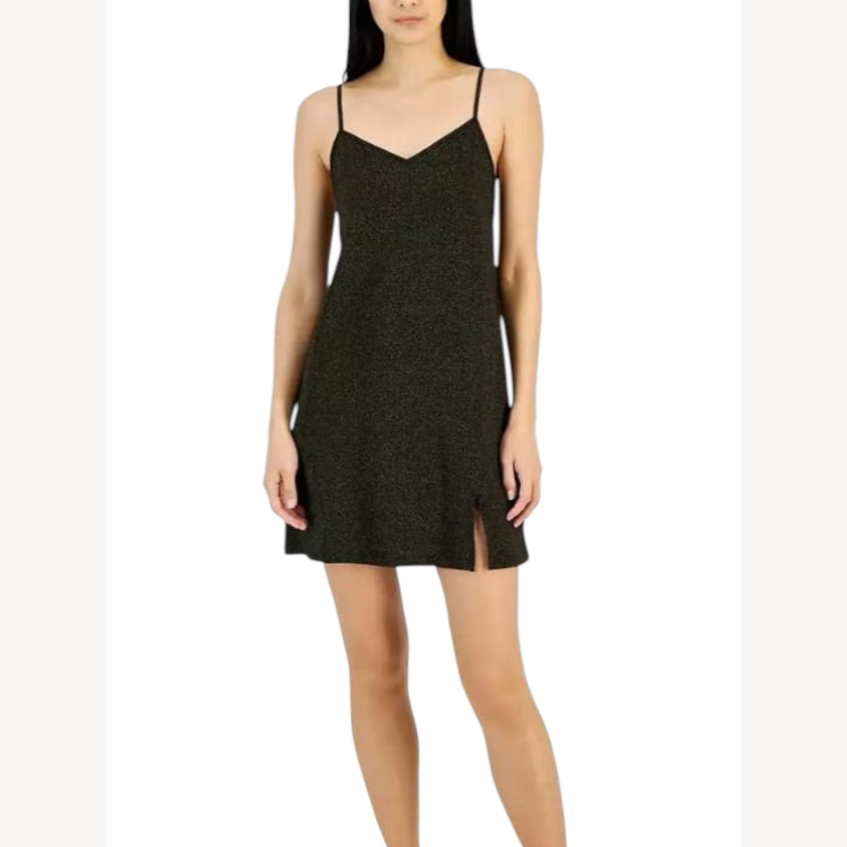 Women's Gold Shiny Dress,Black