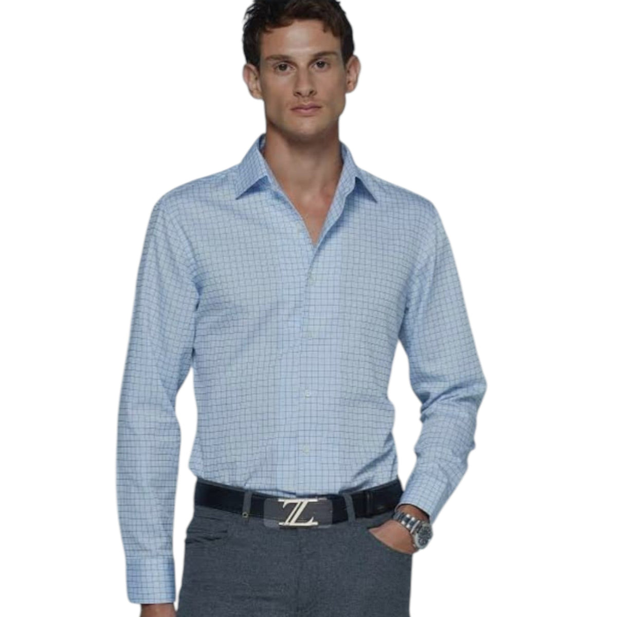 Men's Plaid Dress Shirt,Light Blue