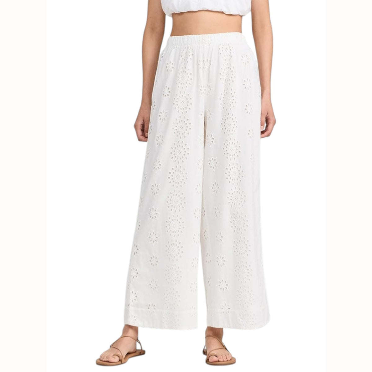 Women's Open Embroidered Pant,White