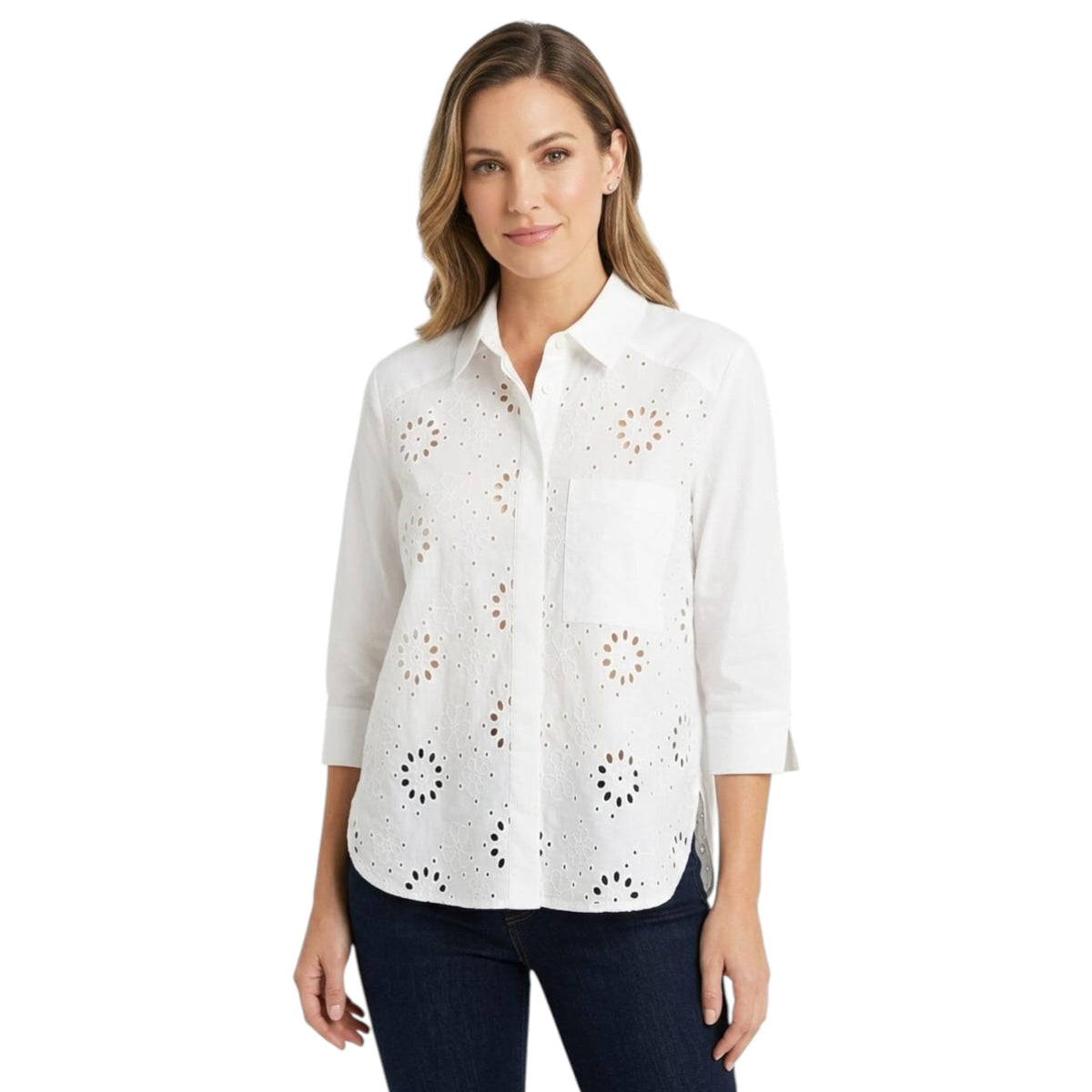 Women's Open Embroidered Chemise,White