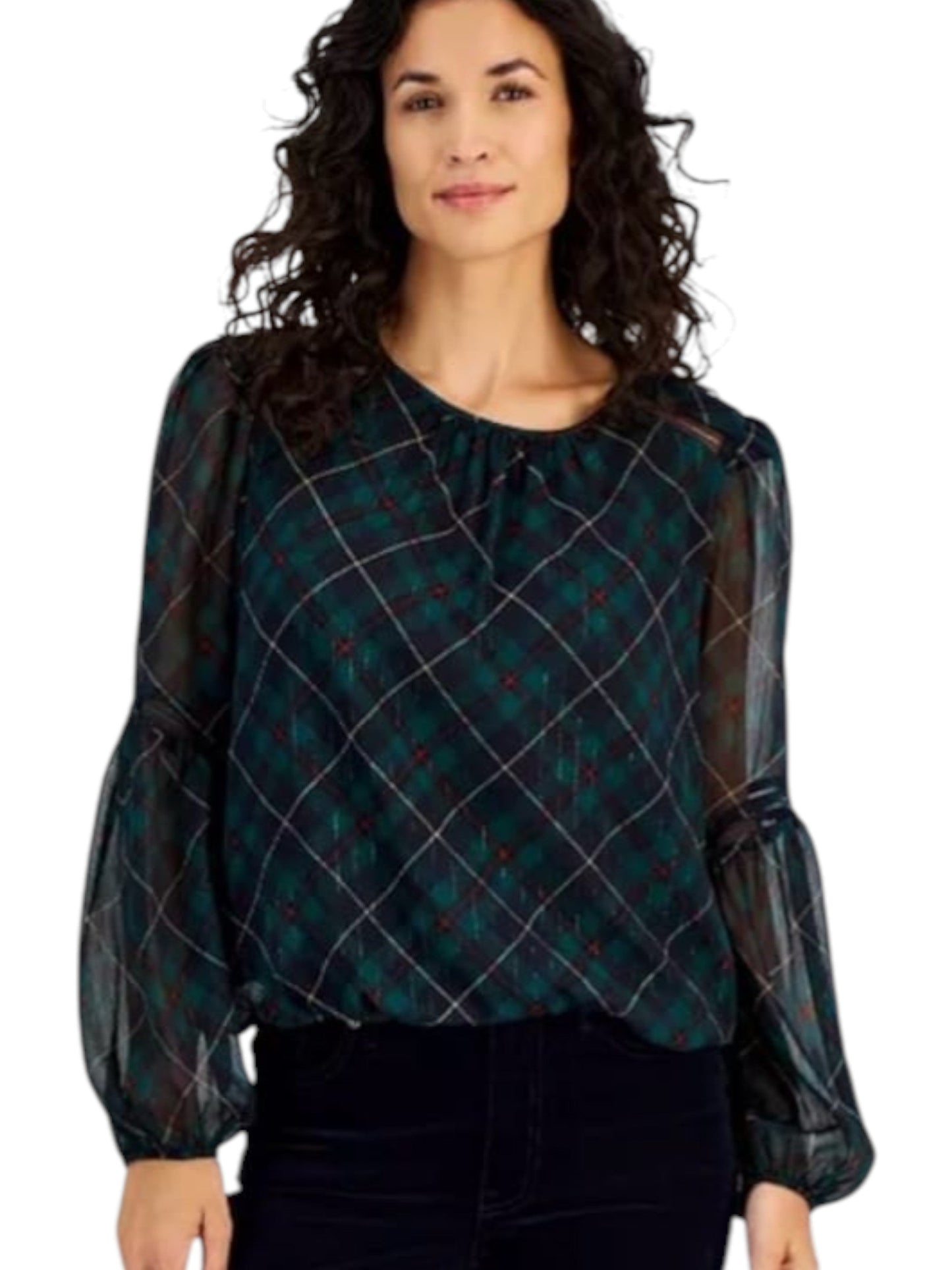 Women's Plaid Top,Dark Green