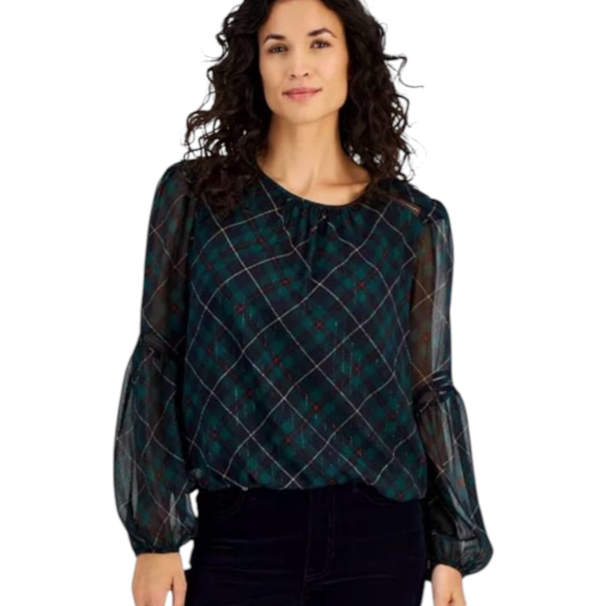Women's Plaid Top,Dark Green