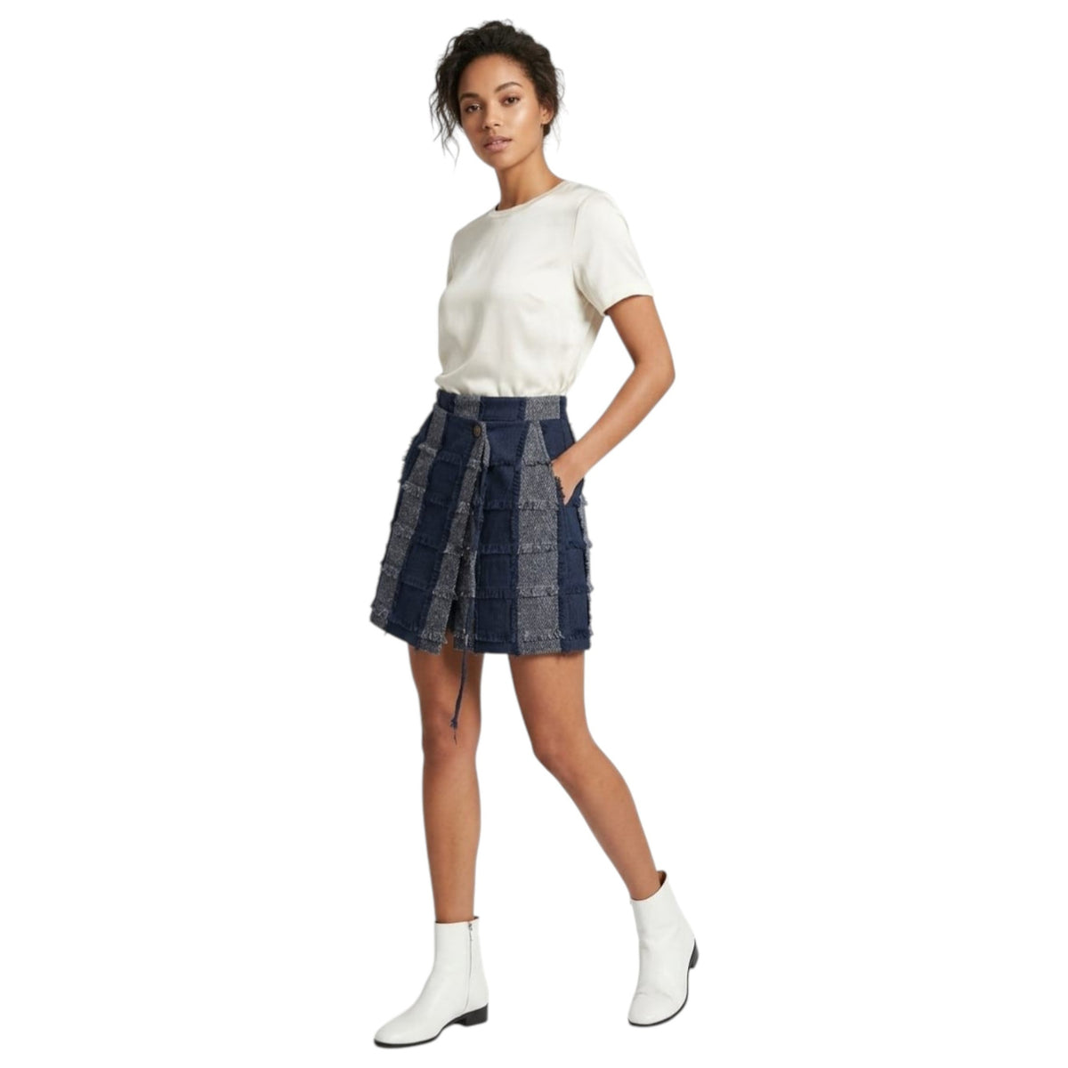 Women's Fringe Striped Skirt,Navy
