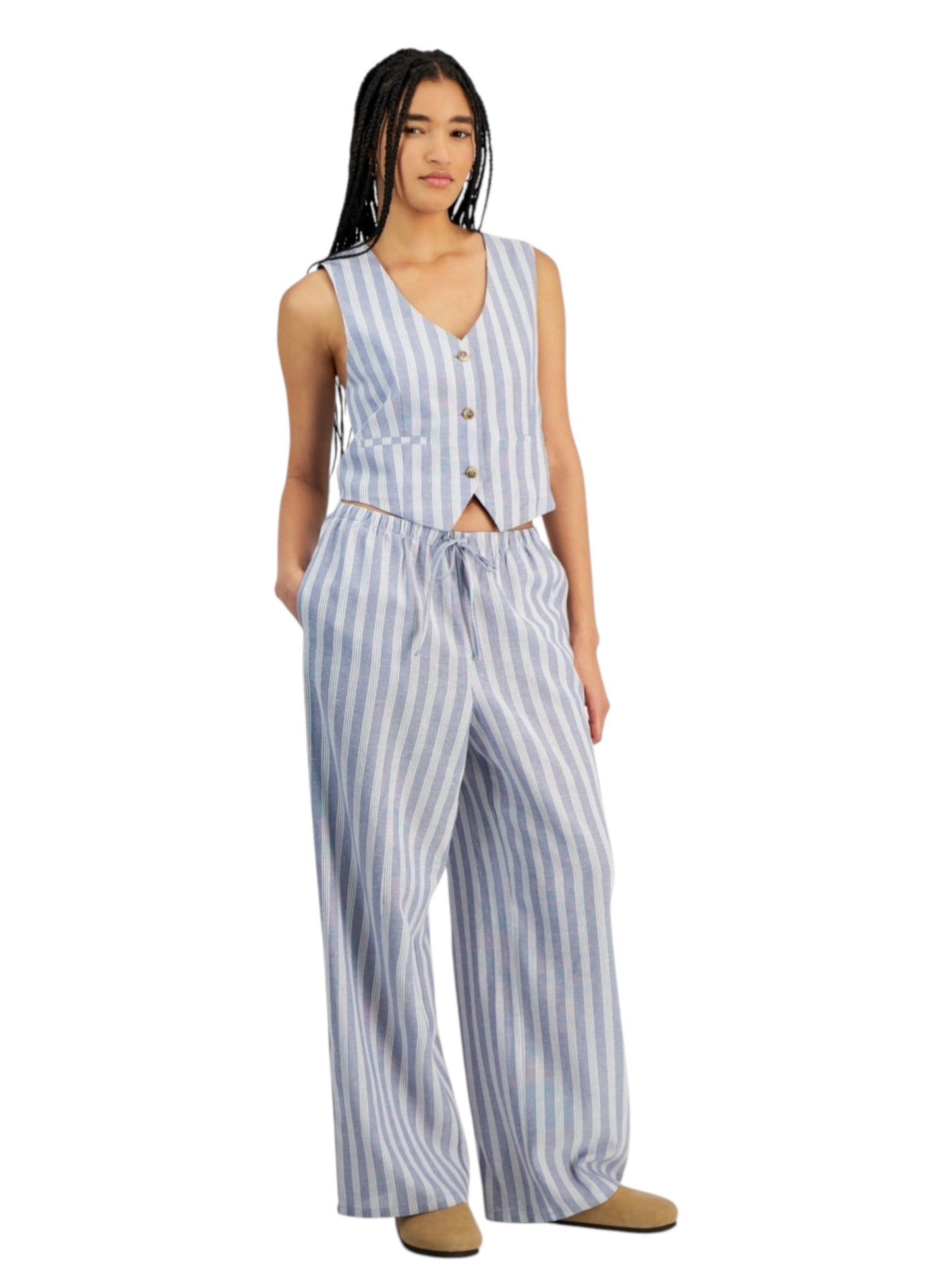 Women's White Striped Pant,Blue