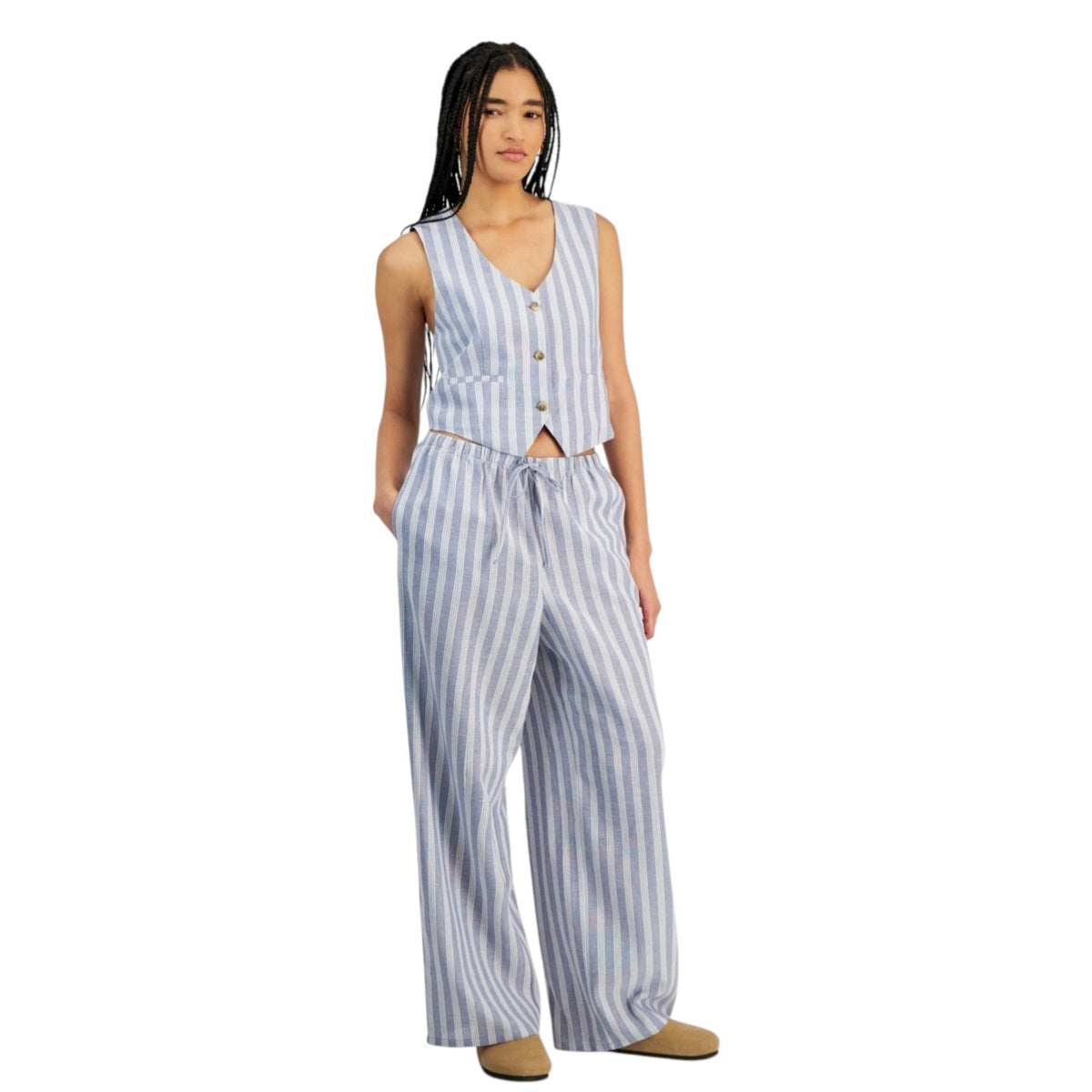 Women's White Striped Pant,Blue