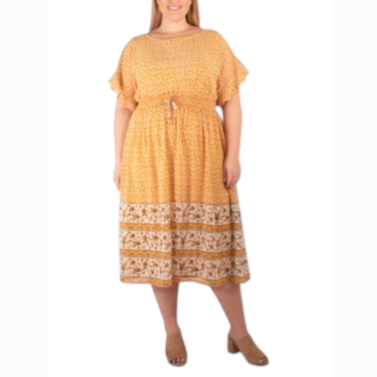 Women's Printed Ruffled Dress,Orange