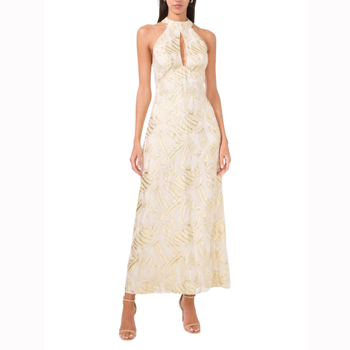 Women's Gold Shiny Ruffled Dress,Light Beige