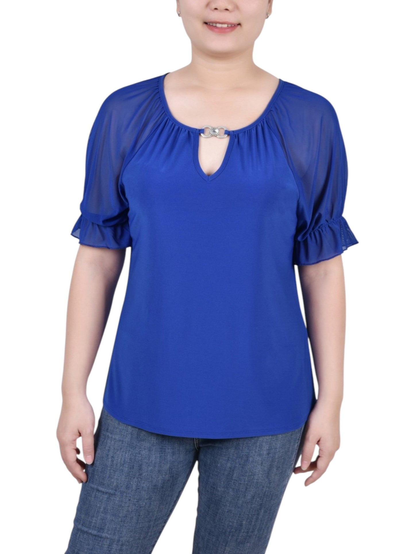 Women's Plai Mesh Top,Indigo