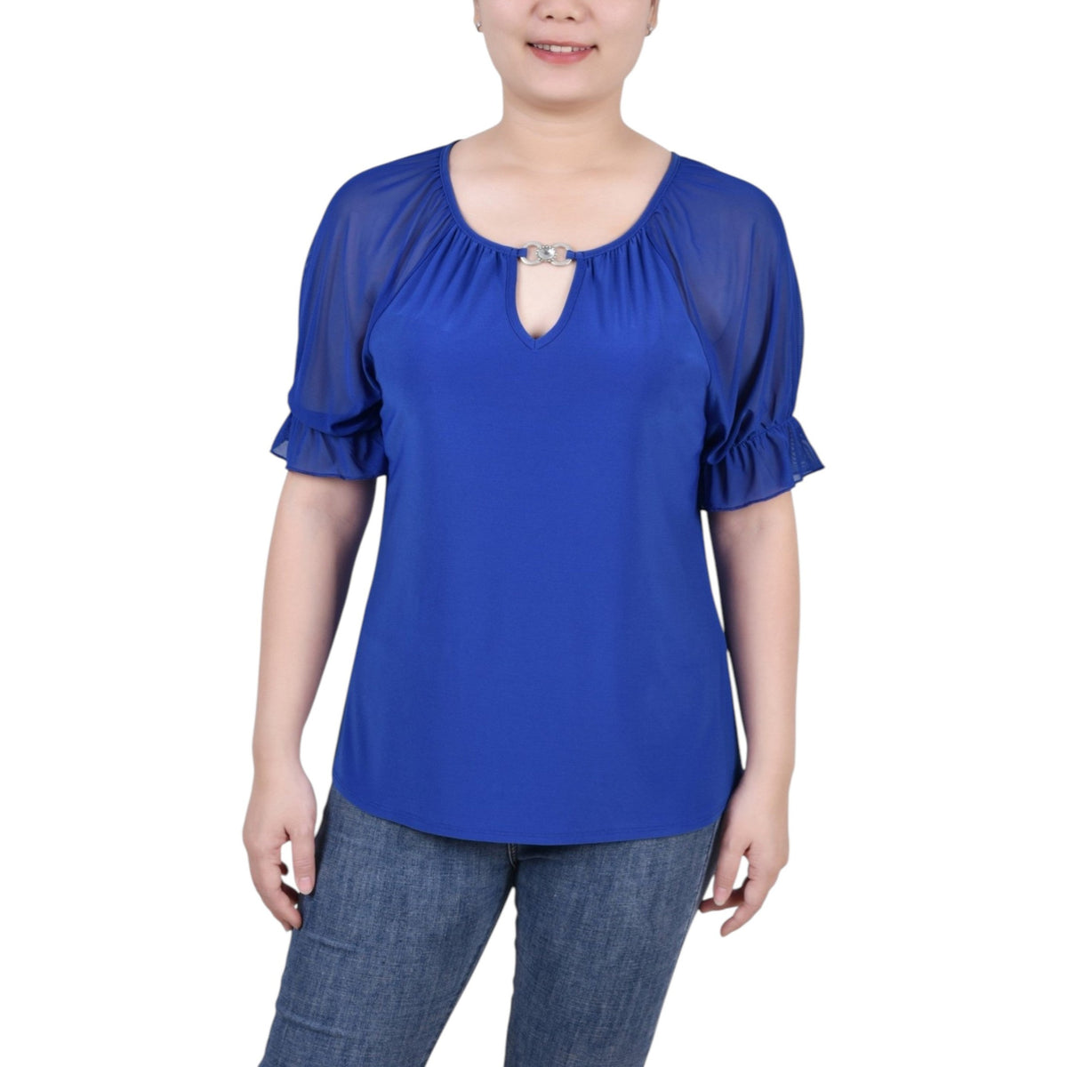 Women's Plai Mesh Top,Indigo