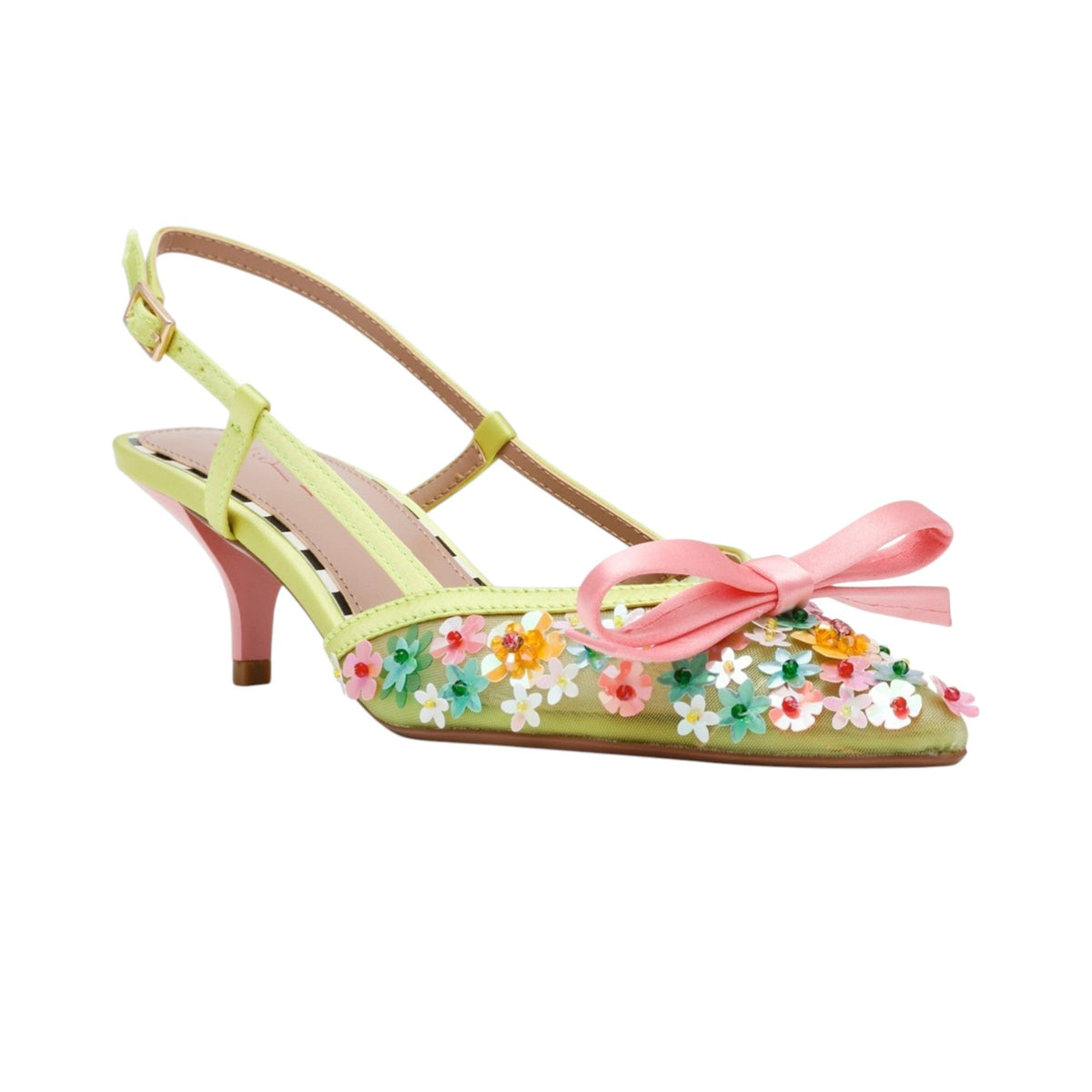 Women's Floral Bow Front Heeled Shoes,Lime