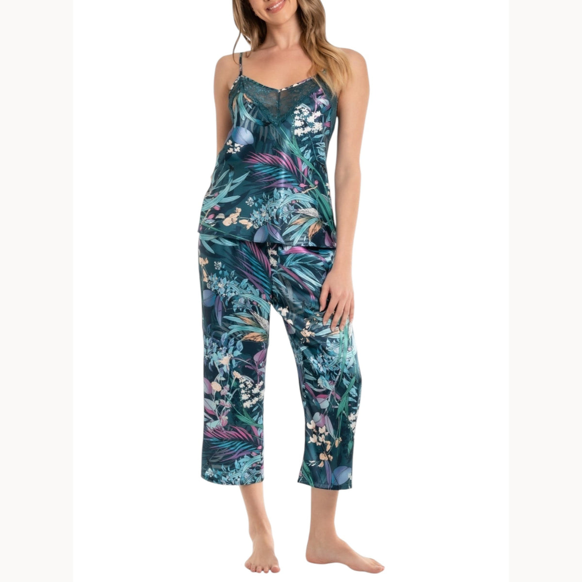 Women's Printed Lace Sleepwear Pajama Set,Multi