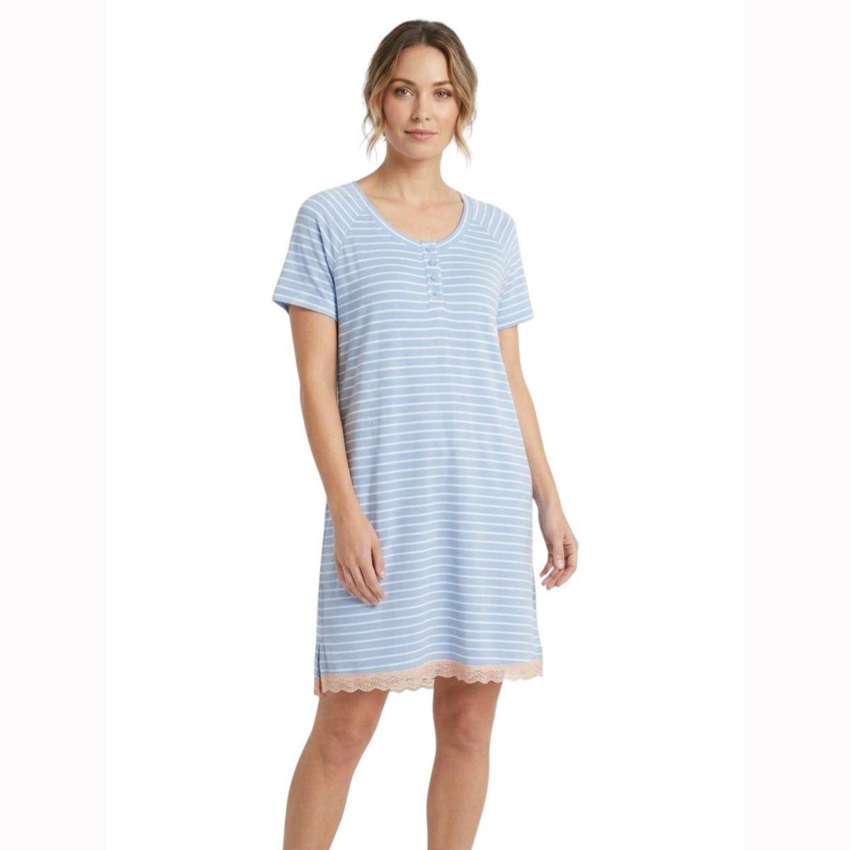 Women's White Striped Sleepwear Robe,Blue