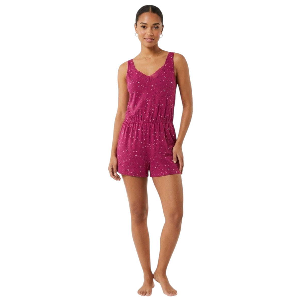 Women's Printed Sleepwear Jumpsuit,Red