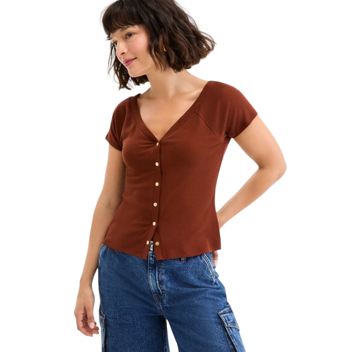 Women's Ribbed Top,Brown