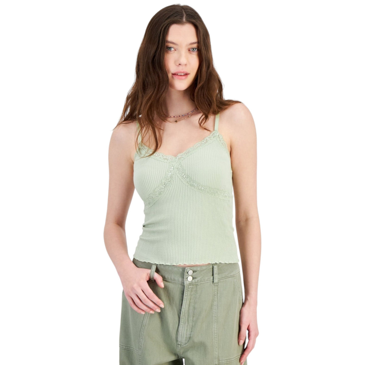 Women's Lace Ribbed Top,Light Green