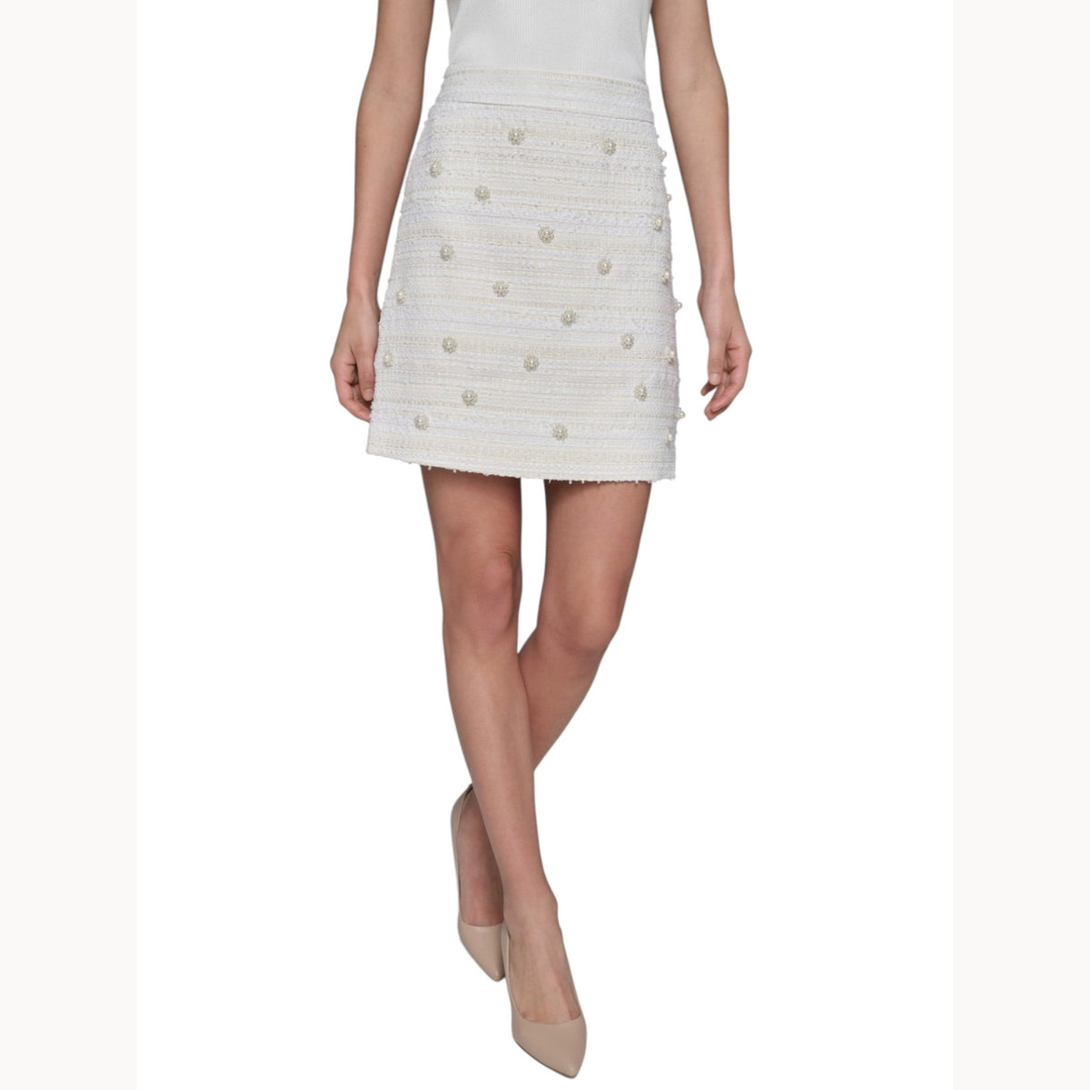 Women's Textured Pearls Skirt,Light Beige
