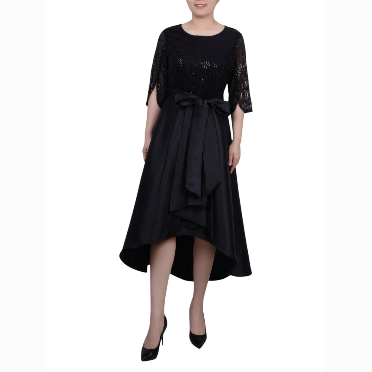 Women's Sequined Ruffled Dress,Black