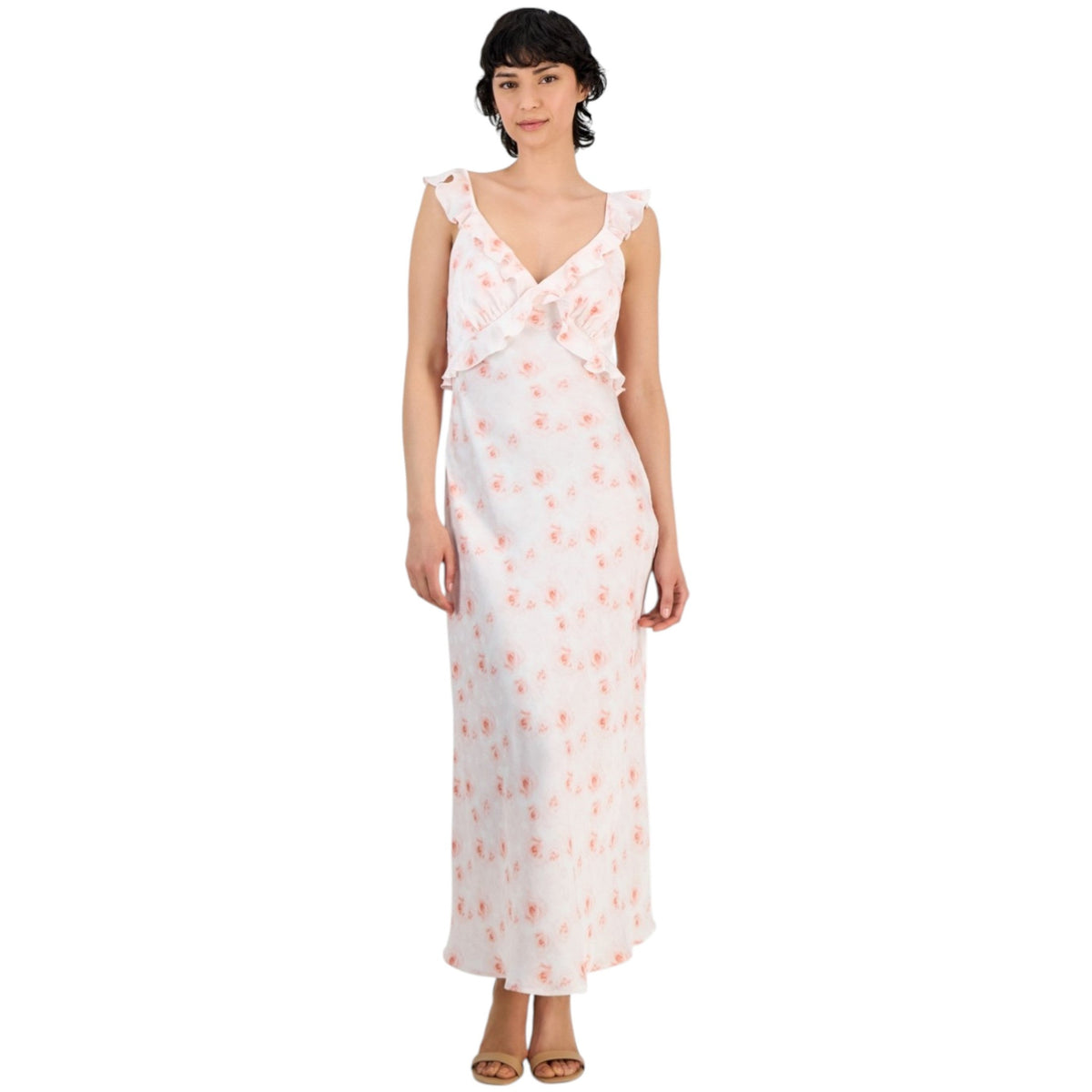 Women's Floral Printed Dress,Coral/White