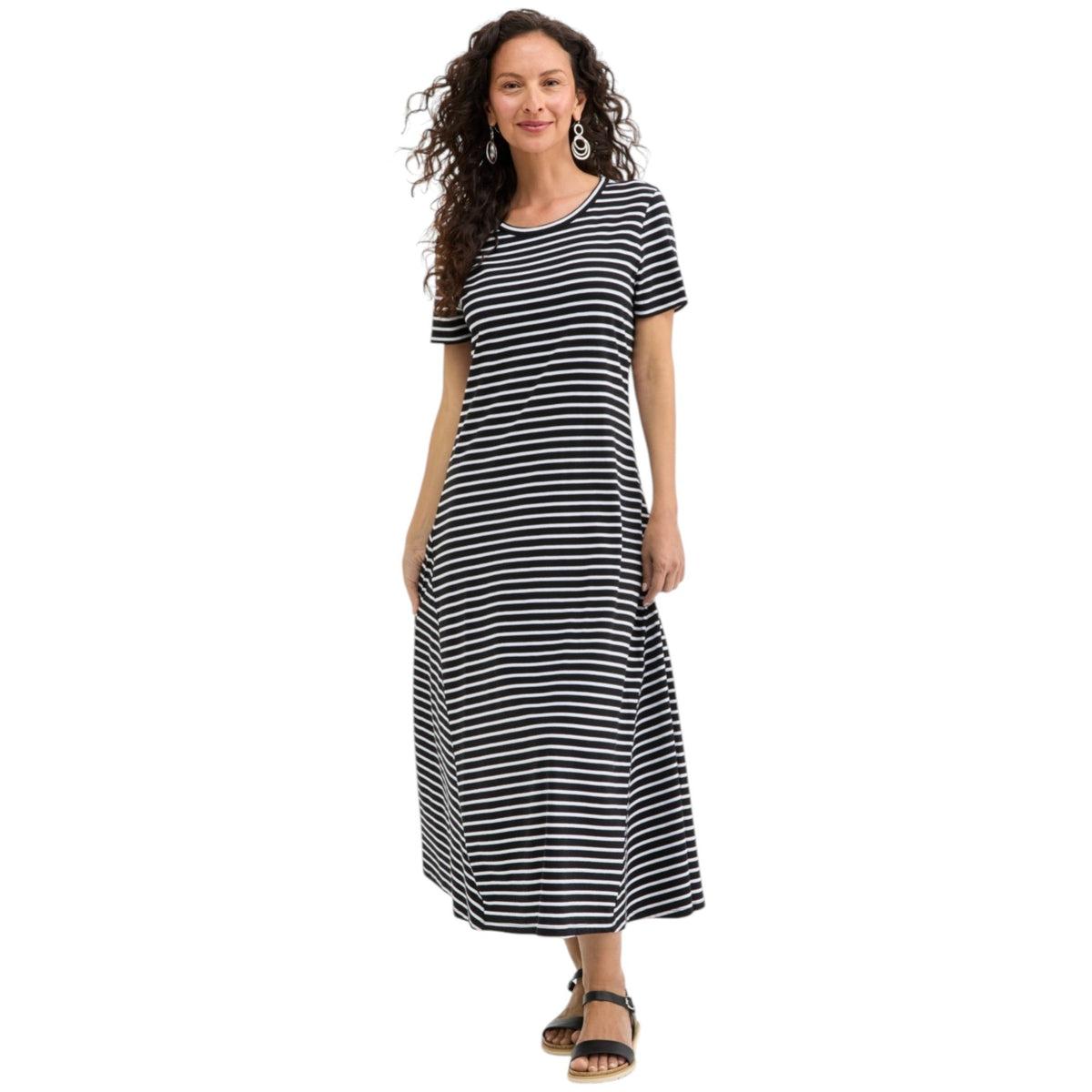 Women's White Striped Dress,Black