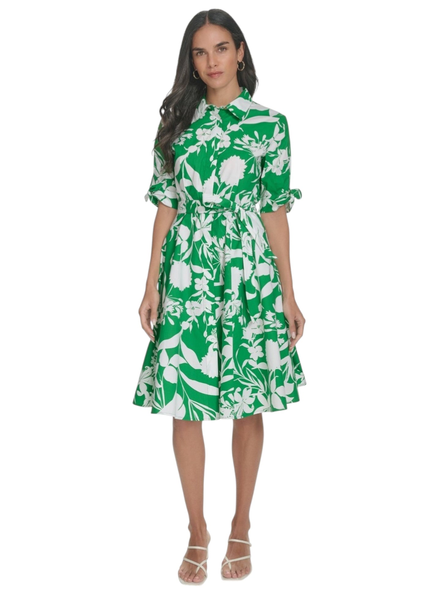 Women's White Printed Dress,Green