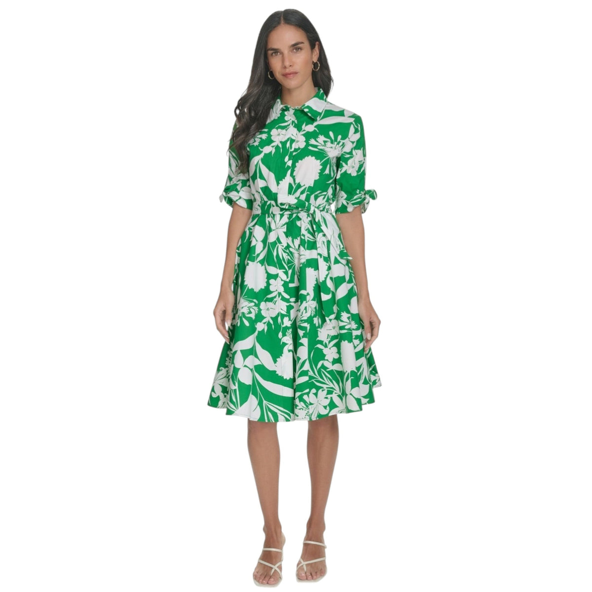Women's White Printed Dress,Green