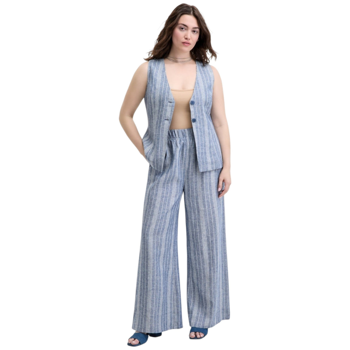 Women's White Striped Pant,Blue