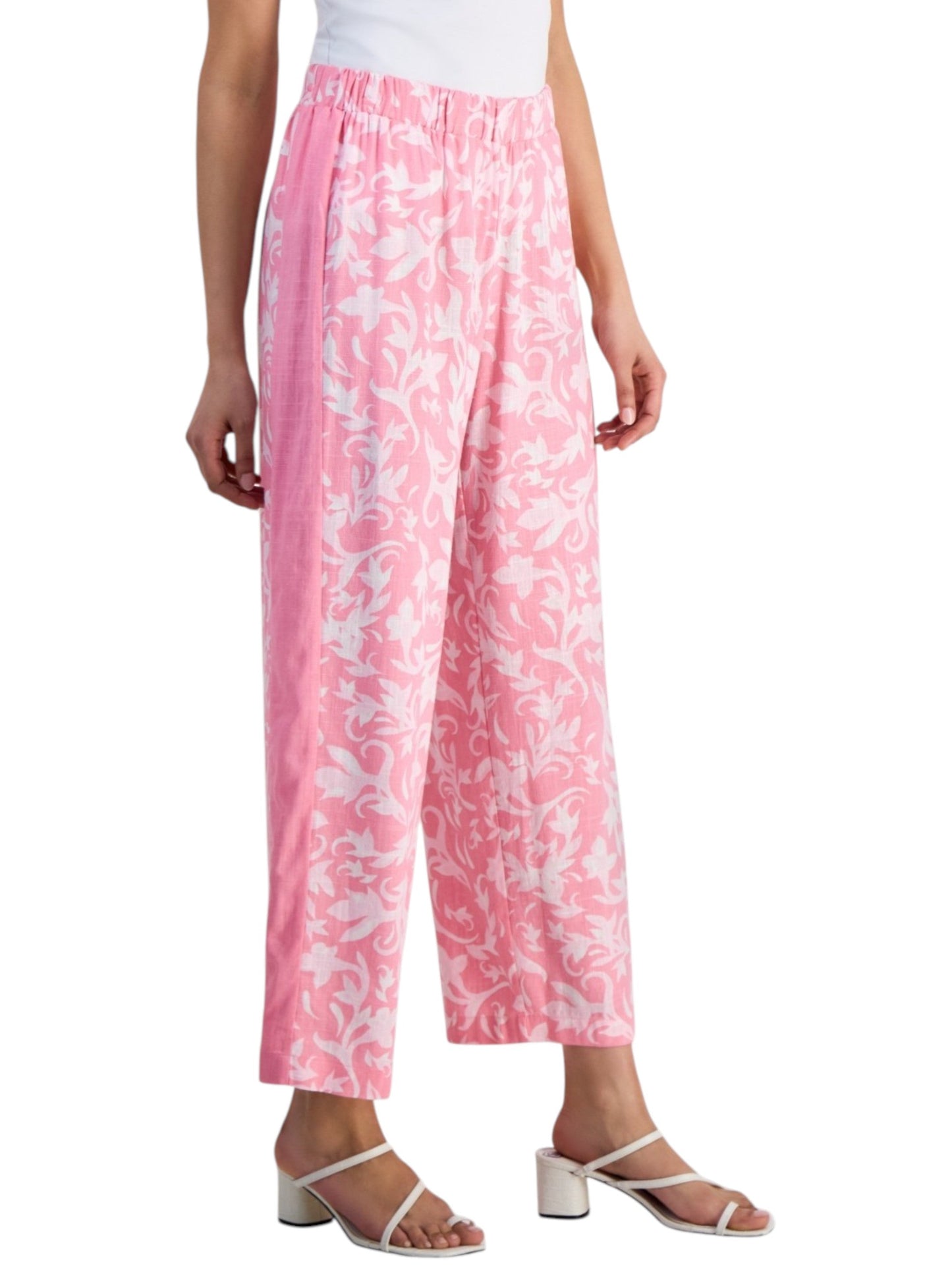 Women's White Printed Pant,Pink