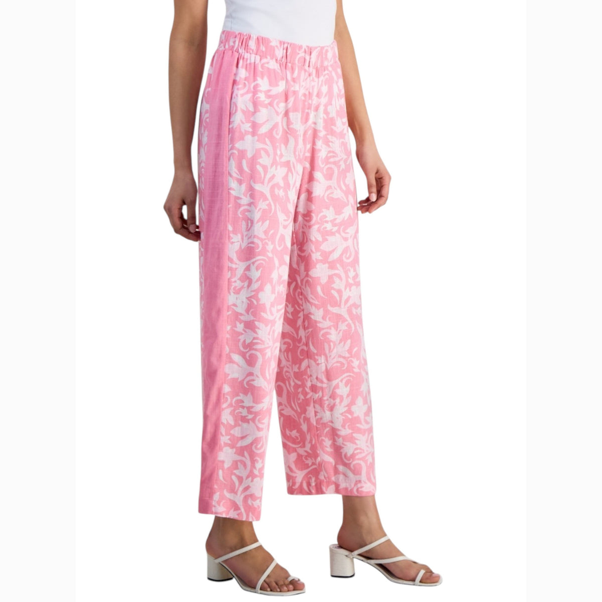 Women's White Printed Pant,Pink