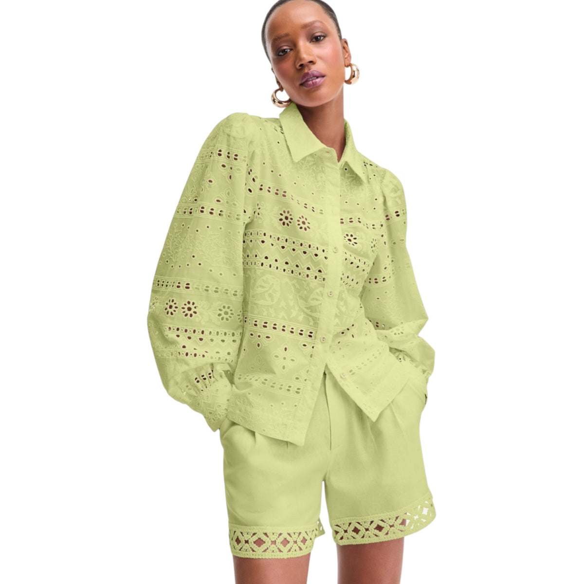 Women's Embroidered Chemise,Pistachio