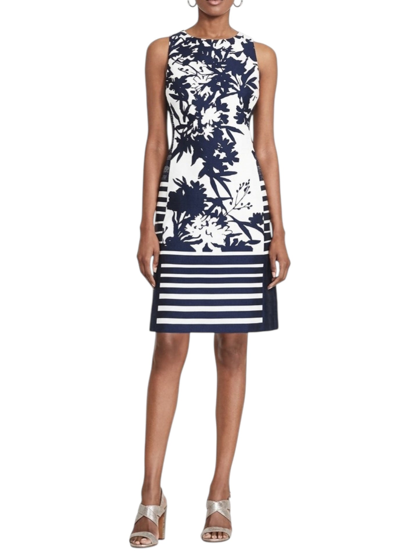 Women's White Printed Dress,Navy