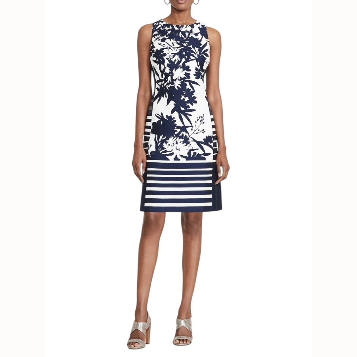 Women's White Printed Dress,Navy