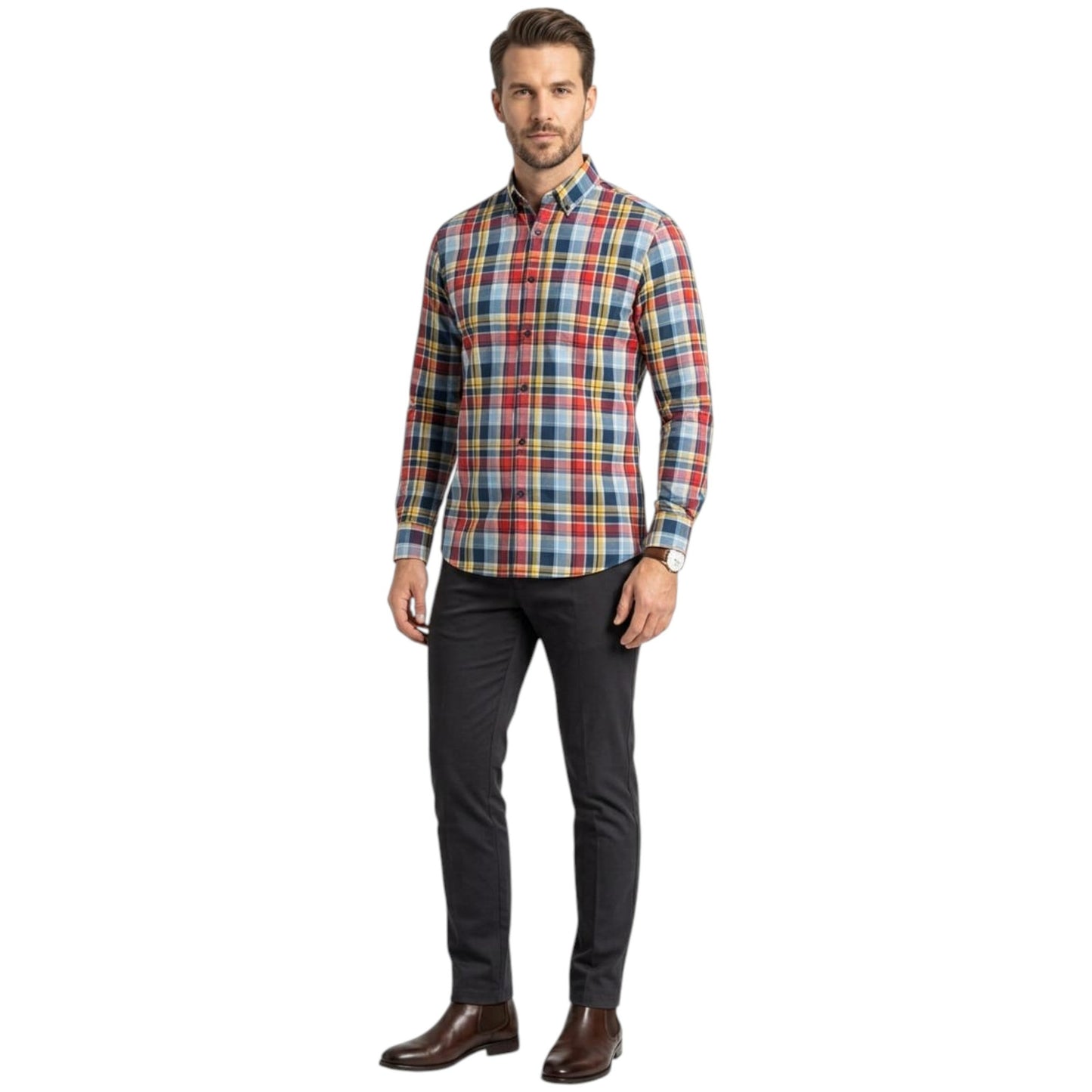 Men's Plaid Dress Shirt,Multi
