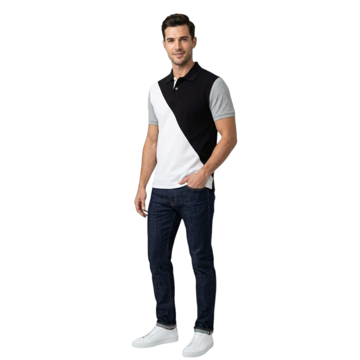 Men's Colorblocked Top,Black/White