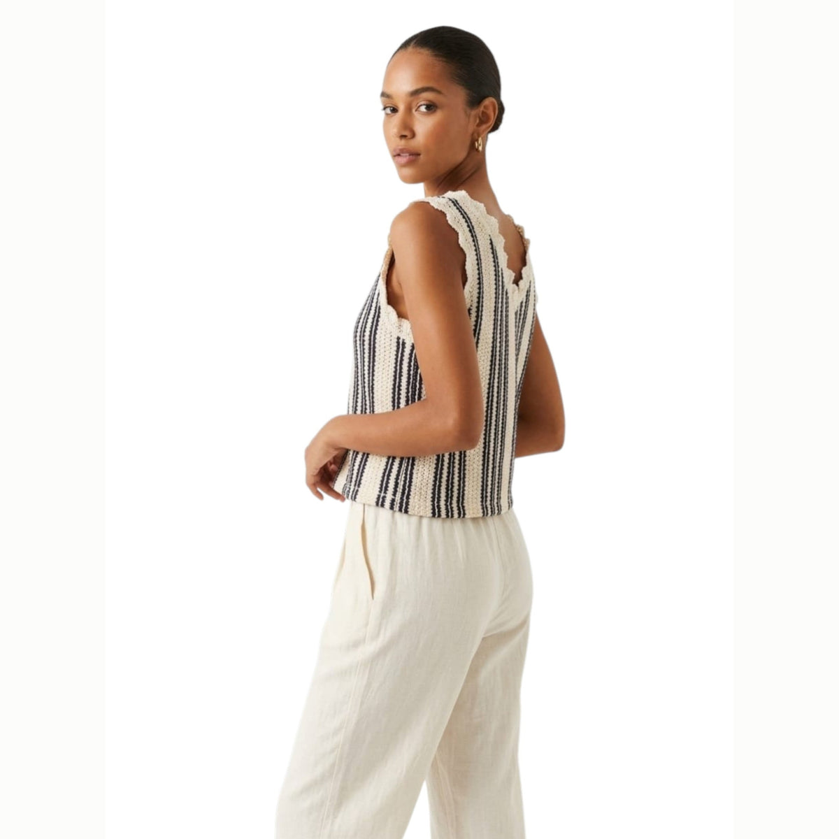 Women's Black Striped Knitted Top,Off White