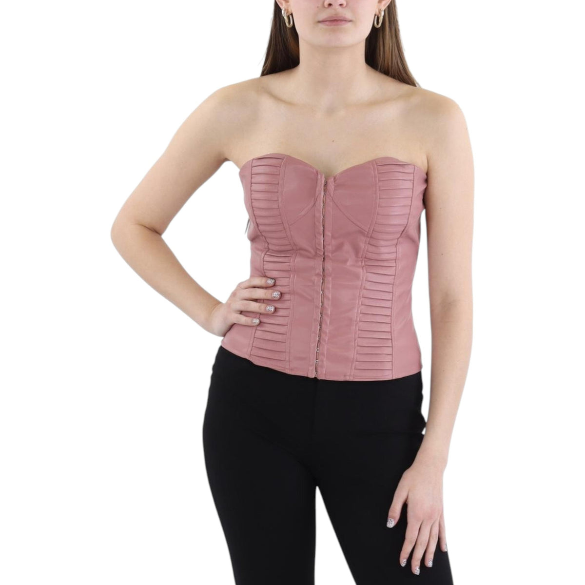 Women's Plain Leather Corest Off Shoulder Top,Dusty Rose