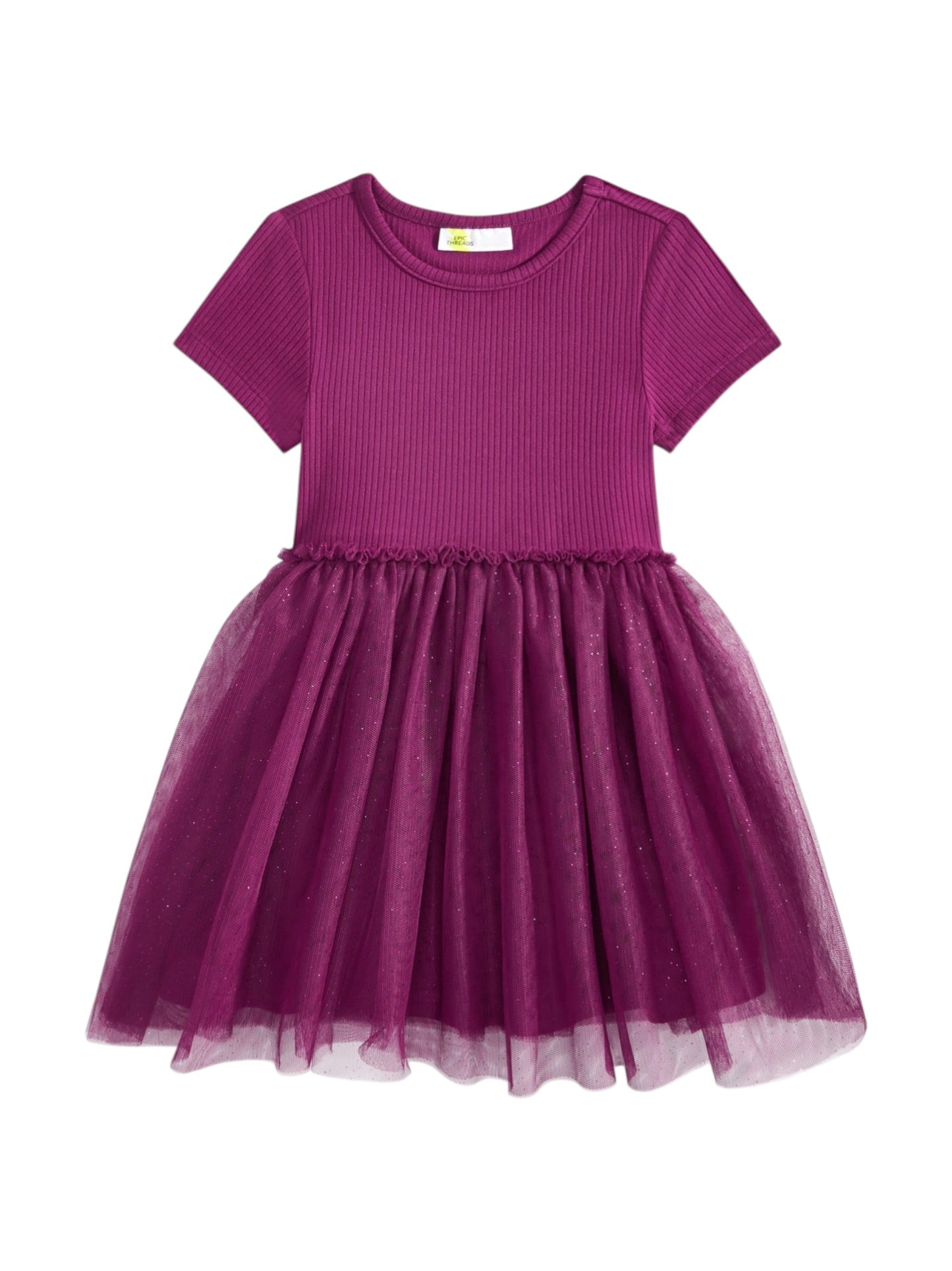 Kids Girl's Ribbed Ruffled Dress,Mauve