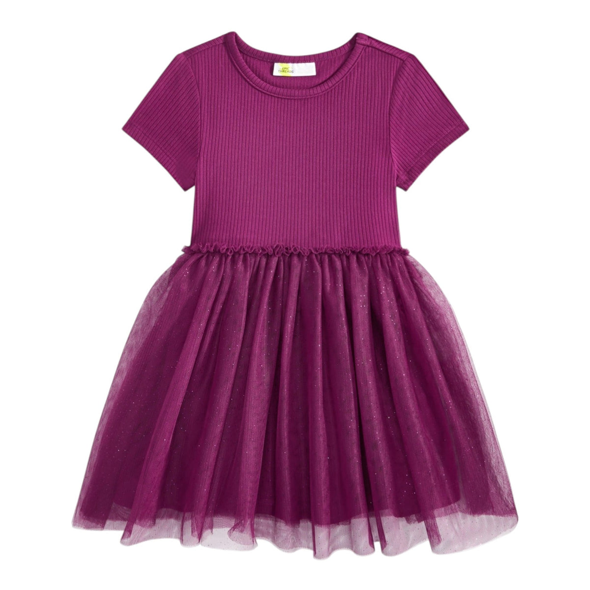 Kids Girl's Ribbed Ruffled Dress,Mauve