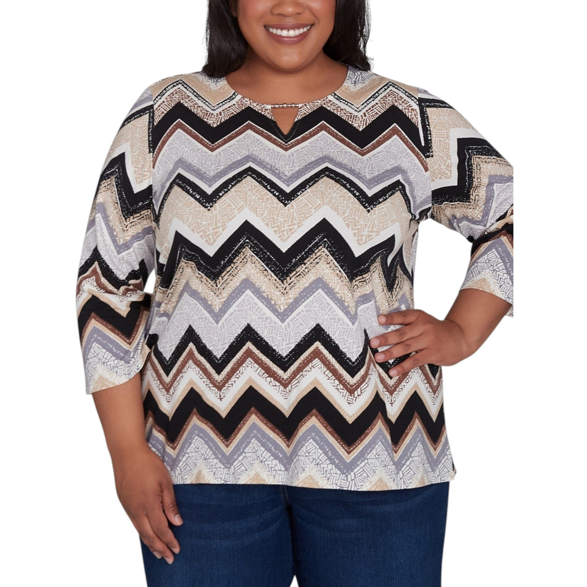 Women's Zigzag Striped Top,Multi