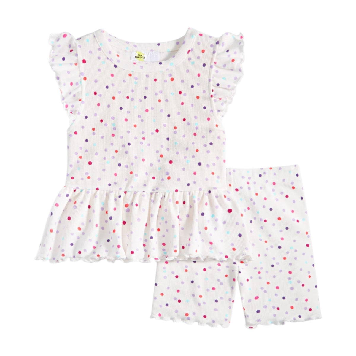 Kids Girl's Dotted Set Top&Short,White