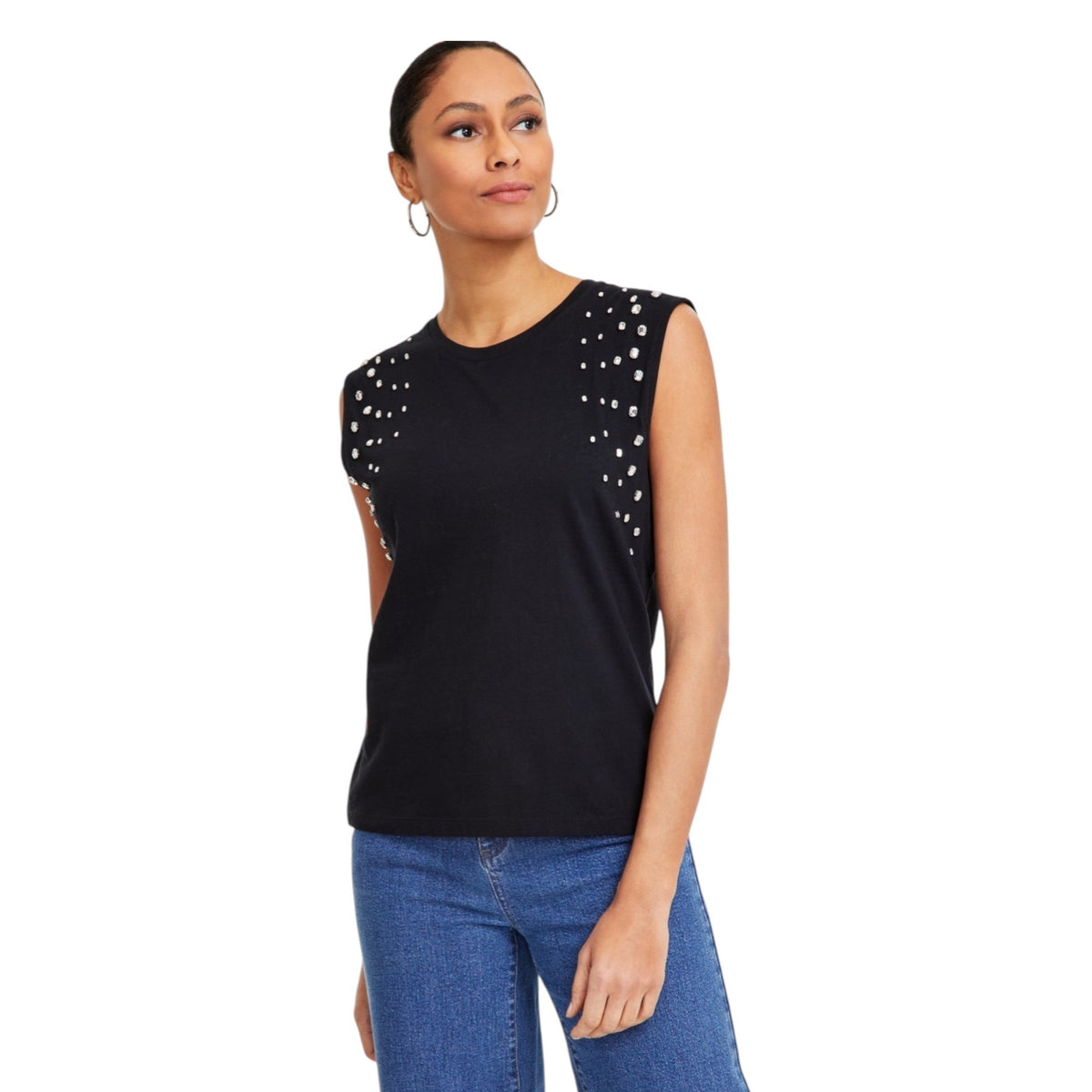 Women's Rhinestones Top,Black