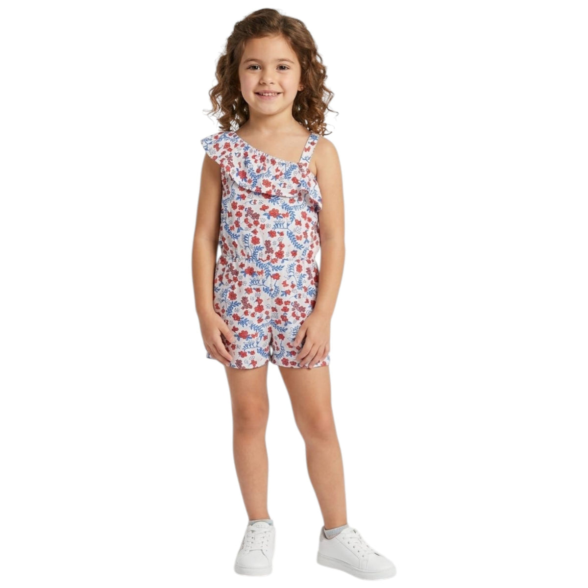 Kids Girl's Floral Printed Jumpsuit,White