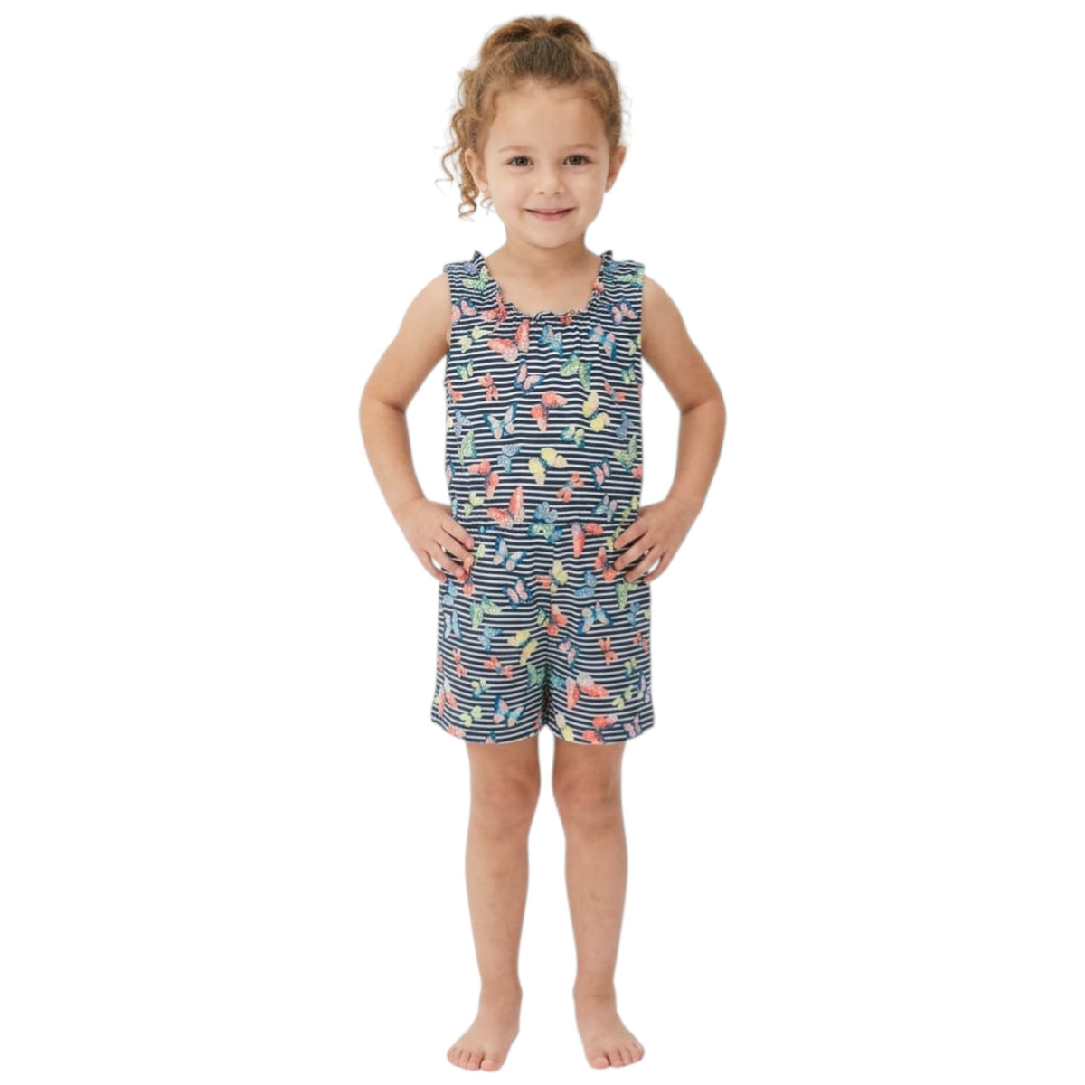 Kids Girl's Printed Striped Jumpsuit,Navy