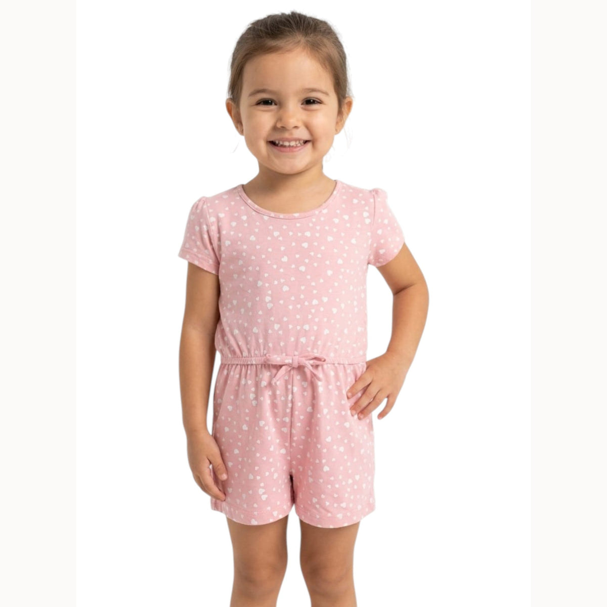 Kids Girl's White Hearts Jumpsuit Dress,Pink