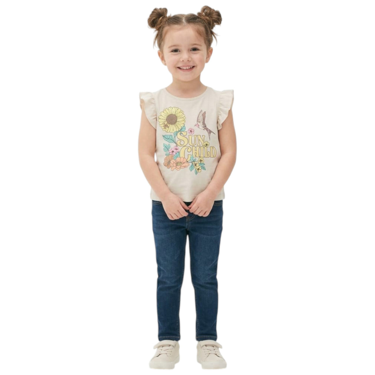 Kids Girl's Printed Top,Light Beige