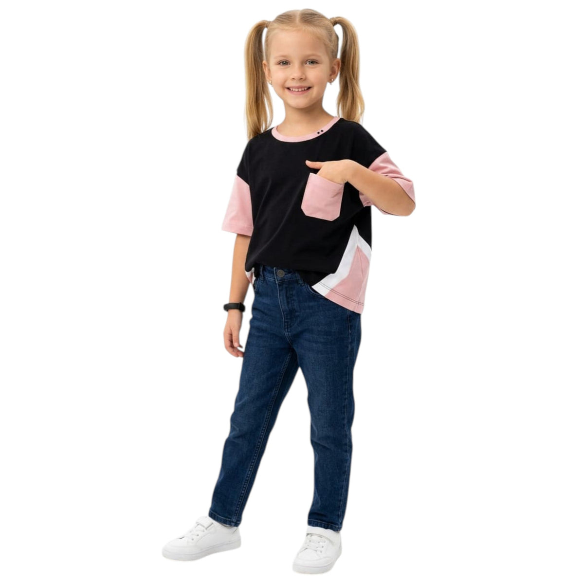 Kids Girl's Colorblocked Top,Black